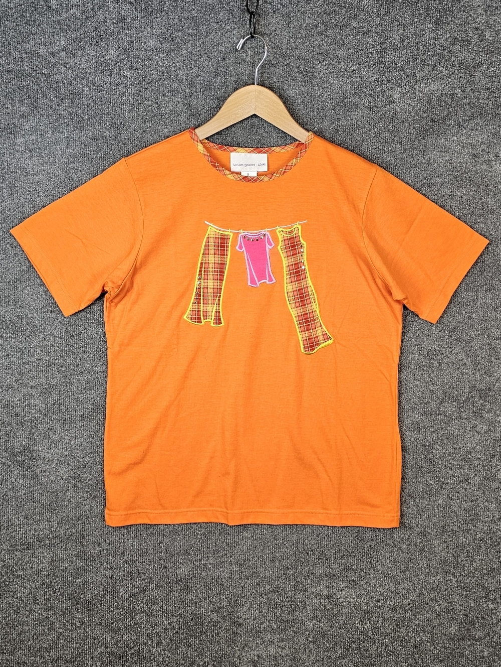 Susan Graver| Style Orange Clothes Line Tee| Bedazzled & Bright! Size: Small